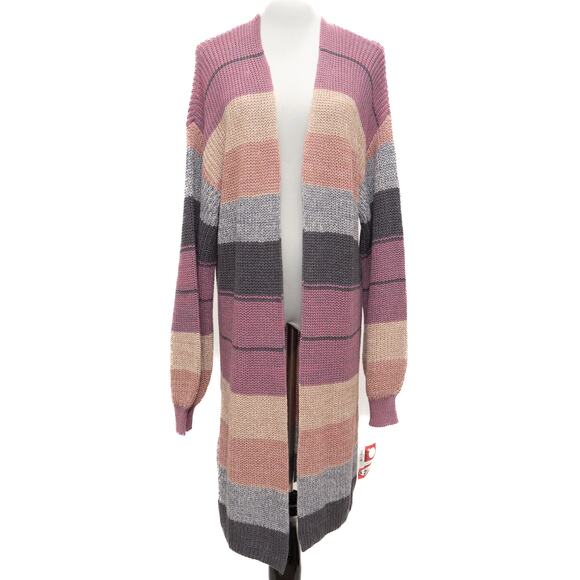 Saltwater Luxe Cocoa Striped Long Cardigan Size Large - Picture 1 of 8